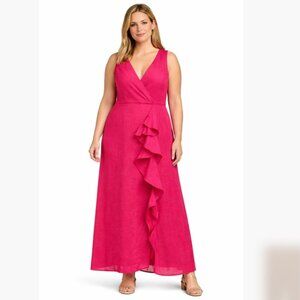 JS Collections Pink Chiffon Ruffle Maxi Dress | Size 18 | Formal Occasion